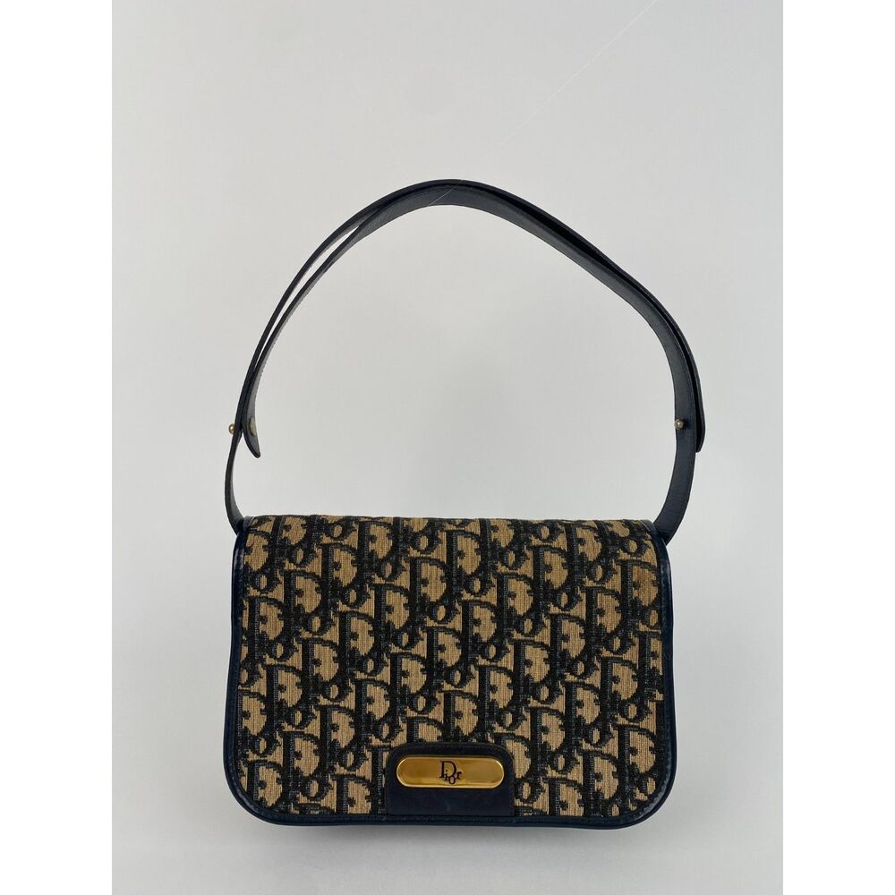 Christian Dior Trotter Monogram Canvas Shoulder Bag in Navy